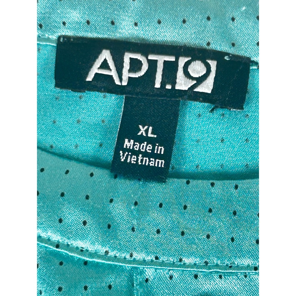 Apt 9 Womens XL Teal Blue Satin Polka Dot Pleated Cap Sleeve Blouse Top - Picture 2 of 9